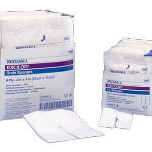 Kendall 7086 (CS12) BX/25 KENDALL EXCILON DRAIN, TRACHEOTOMY SPONGE, 6-PLY 4X4 (Kendall 7086)