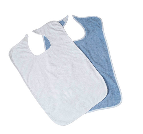 Medline - MDL MDTAB3B30BL - PK/12 TERRY CLOTH BIBS, BLUE, VELCRO CLOSURE