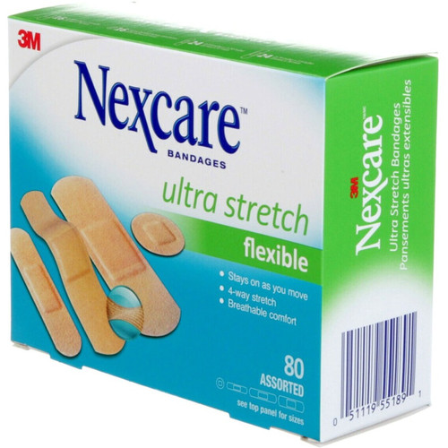 3M - A3M CS203-CA - PK/80 NEXCARE ULTRA STRETCH BANDAGES ASSORTED SIZES TAN ELASTIC DIAMOND-SHAPED LATEX-FREE