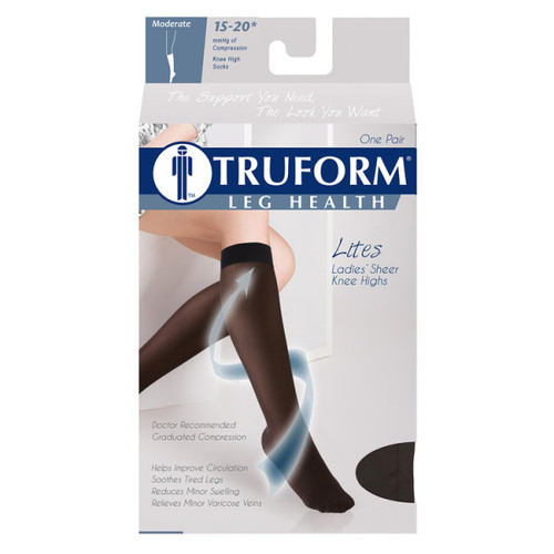 Airway - AIR 1773BL-M - PR/1 TRUFORM LADIE'S SHEER LITES SUPPORT KNEE HIGH CLOSE TOE 15-20MMHG BLACK MEDIUM