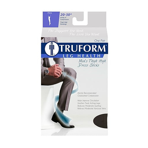 Airway - AIR 1945BL-M - PR/1 MEN'S THIGH HIGH COMPRESSION STOCKINGS, 20-30 MMHG, SILICONE STAY-UP TOP, BLACK, MEDIUM