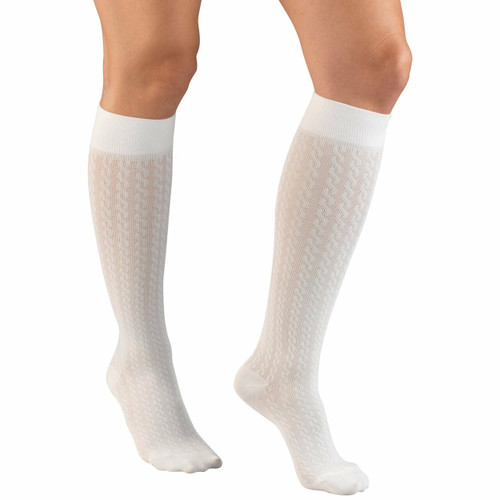 Airway - AIR 1975WH-M - PR/1 LADIES COMPRESSION SOCKS 15-20 MMHG CABLE WHITE, MEDIUM