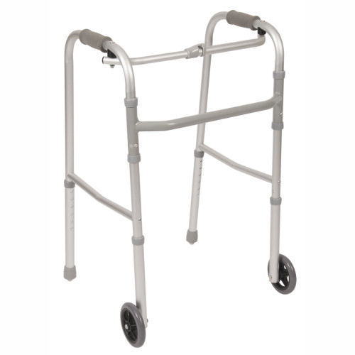 Airway - AIR 5051-W - EA/1 SINGLE BUTTON FOLDING WALKER, STANDARD WITH TWO WHEELS AND TWO SKIS