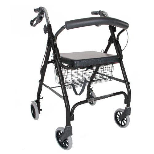 Airway - AIR 5314BK - EA/1 PCP ROLLATOR W/ CURVED BACKREST HAND BRAKES 6" WHEELS BLACK PADDED SEAT BASKET (250lbs)