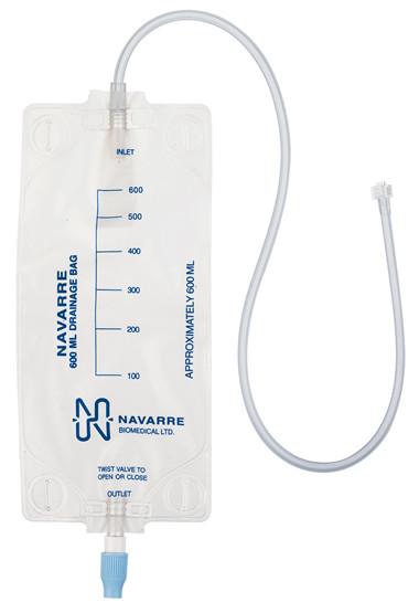 Bard - BRD NDB-600 - EA/1 NAVARRE DRAINAGE BAG, 600ML, ELASTIC BELT, 24" TUBE WITH LUER LOCK