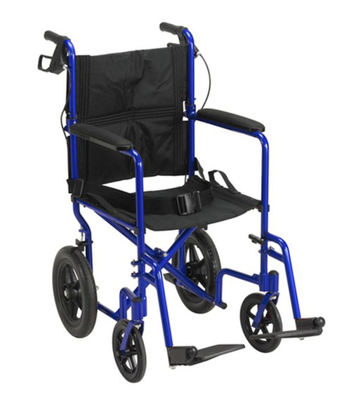 Drive Medical - DM EXP19LTBL - EA/1 Lightweight Expedition Transport Wheelchair with Hand Brakes, Blue