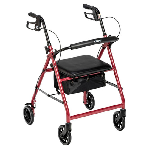 Drive Medical - DM R726RD - EA/1 Rollator Rolling Walker with 6" Wheels, Fold Up Removable Back Support and Padded Seat, Red