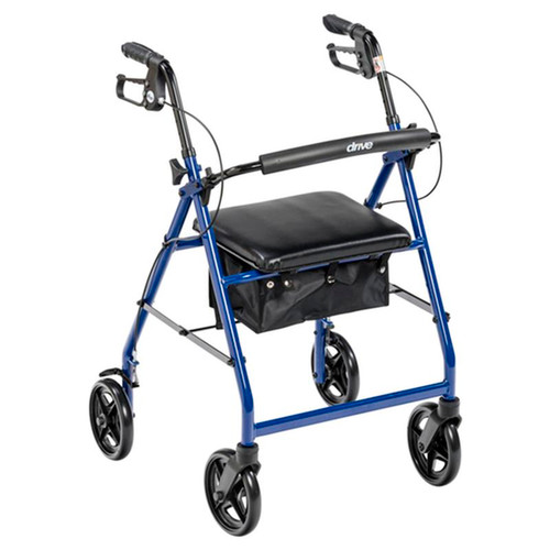 Drive Medical - DM R728BL - EA/1 Aluminum Rollator Rolling Walker with Fold Up and Removable Back Support and Padded Seat, Blue