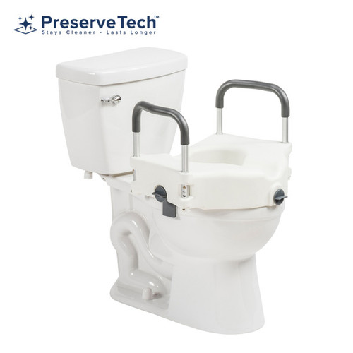 Drive Medical - DM RTL12C003-WH - EA PRESERVETECH SECURE-LOCK RAISED TOILET SEAT W/ ARMRESTS 17 1/2" x 20" x 5" CONTOURED (350lbs)