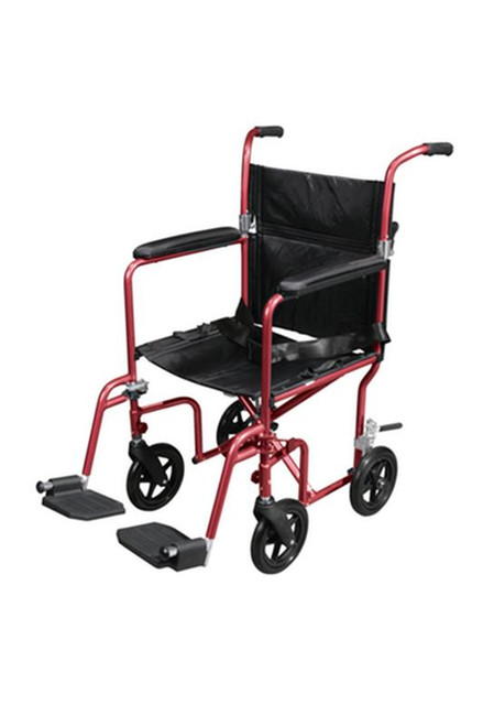 Drive Medical - DM RTLFW19RW-RD - EA/1 Flyweight Lightweight Transport Wheelchair with Removable Wheels, Red