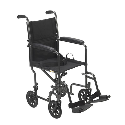 Drive Medical - DM TR39E-SV - EA/1 Lightweight Steel Transport Wheelchair, Fixed Full Arms, 19" Seat