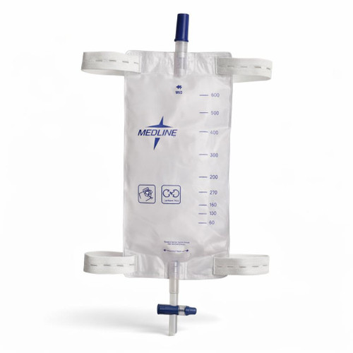Medline DYND12584 Leg Bag with Comfort Straps, Medium (19–20 oz), Sterile — Each — Three-quarter hero (on-white) — full product view