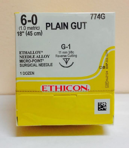 Johnson & Johnson Systagenix - JNJ 774G - BX/12 ETHICON SUTURE G-1 PLAIN GUT 6-0 18"
