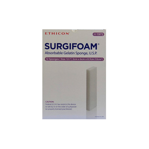 Johnson & Johnson Systagenix - JNJ ET1972 - BX/12 SURGIFOAM ABSORBABLE GELATIN SPONGE 6cmL x 2cmW x 7mmH Sterile