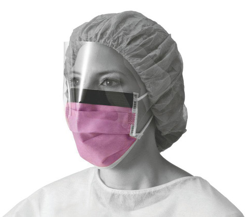 Medline - MDL NON27410EL - BX/25 FACE MASK W/ SHIELD 3-PLY FLUID RESISTANT LEVEL 3 EARLOOP & ANTI-FOG THIN FOAM STRIP PURPLE