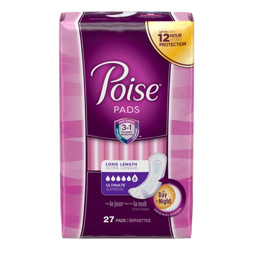 Kimberly Clark - POI 33593 - PKG/27 POISE ORIGINAL ULTIMATE LONG NON-WINGED PADS CONVENIENCE