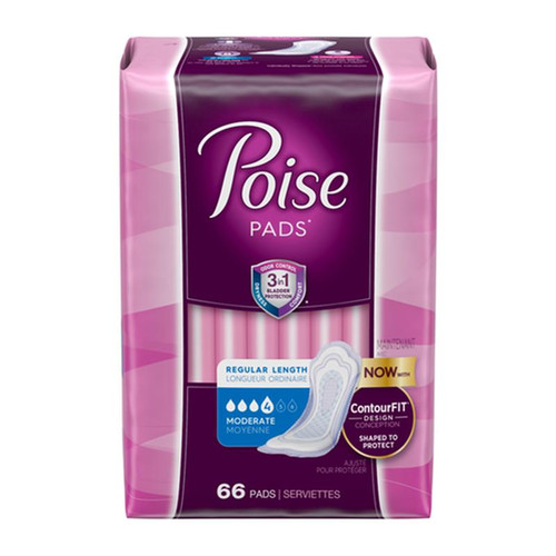 Kimberly Clark - POI 47357 - PKG/66 POISE ORIGINAL MODERATE REGULAR NON-WINGED PADS CONVENIENCE