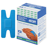 Safecross First Aid Ltd - SA 3198 - BX/50 KNUCKLE FABRIC METAL-DETECTABLE BANDAGES (3.8CM X 7.6CM) BLUE