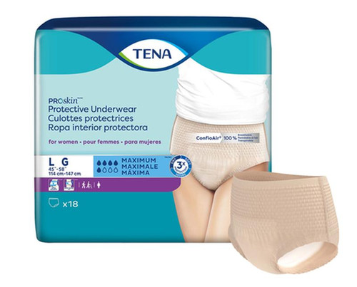 Tena - SCA 73030 - CS/4PKG (18/PKG) TENA PROSKIN UNDERWEAR FOR WOMEN, MAXIMUM ABSORBENCY,NUDE, SIZE LARGE 114-147CM