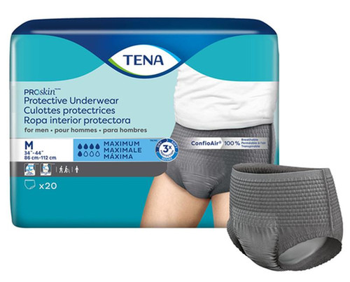 Tena - SCA 73520 - CS/4PKG (20/PKG) TENA PROSKIN UNDERWEAR FOR MEN, MAXIMUM ABSORBENCY,GREY, SIZE MEDIUM 86-112CM