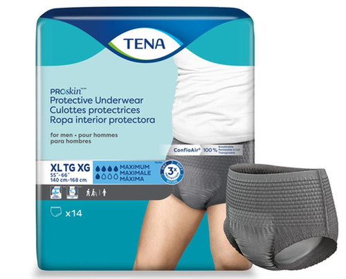 Tena - SCA 73540 - CS/4PKG (14/PKG) TENA PROSKIN UNDERWEAR FOR MEN, MAXIMUM ABSORBENCY,GREY, SIZE X-LARGE 140-168CM