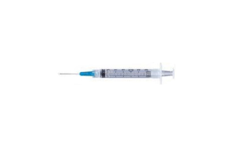 BD 309571 LUER-LOK 3cc Syringe w Needle ATTACHED CONVENTIONAL Turquoise 23G x 25mm (1"), 100/bx