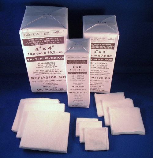 AMD-Ritmed - AMD A2100-CH - PKG/200 NON-WOVEN, NON-STERILE GAUZE SPONGE, 4IN X 4IN 4PLY