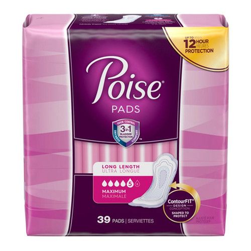 Kimberly Clark - POI 44561 - PKG/39 POISE ORIGINAL MAXIMUM LONG NON-WINGED PADS CONVENIENCE