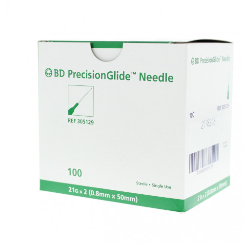 BD 305129 PRECISIONGLIDE Needle STERILE CONVENTIONAL Green Regular Wall 21G x 51mm (2") 100/bx