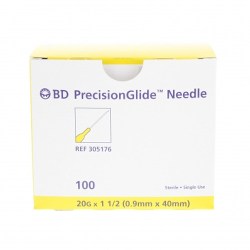 BD 305176 NEEDLE STERILE BD PRECISIONGLIDE CONVENTIONAL Regular Bevel 20G x 33mm (1.5") 100/bx