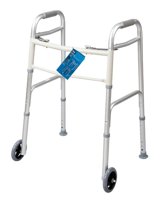 Carex A84790 FIXED WHEEL DUAL PADDLE ADULT FOLDING WALKER W/ GLIDES CS/2 (NON-RETURNABLE)
