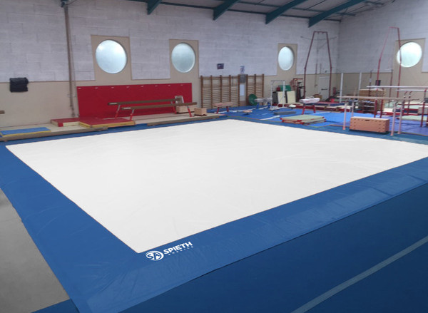 EXERCISE FLOOR (13M X 13M) - TWO COLOURED OVERLAY TARPAULIN - IVORY & BLUE