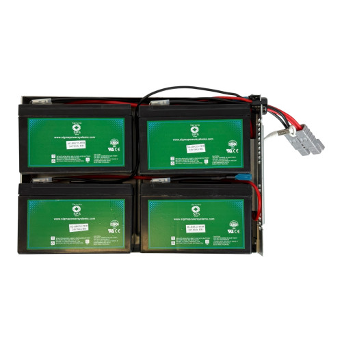 Front view of the battery showing terminal connections and product labeling for APC RBC23P replacement battery. Compatible with SUA1000RMI2U UPS models. 12V 9Ah battery with T2 terminals. Front view of the battery showing terminal connections and product labeling for APC RBC23P replacement battery. Compatible with SUA1000RMI2U UPS models. 12V 9Ah battery with T2 terminals.