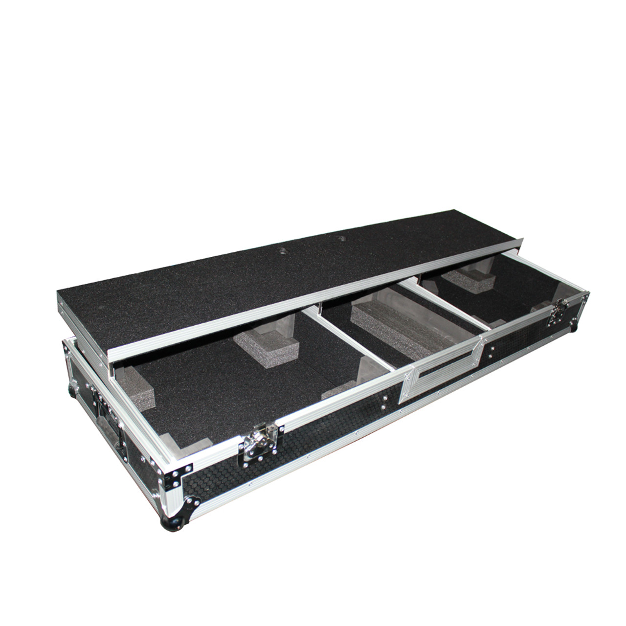 2 Turntables+10"/12" Mixer ProX XS-TMC1012WLTFBTL Flight Case+Shelf+Wheels for 