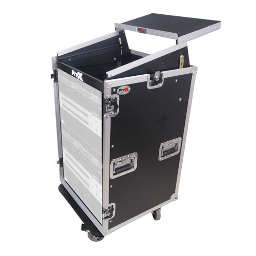 18U Vertical Rack Mount Flight Case with 10U Top for Mixer Combo Amp Rack with Laptop Shelf and Caster Wheels