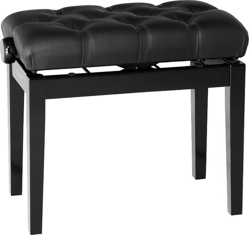 Black Gloss Black Leatherette Piano bench with quilted seat cushion