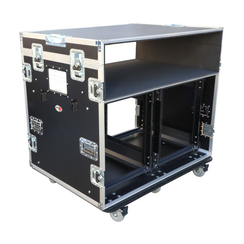 ATA Flight Style Mixing Console Case 2x side by side 12U Shock Mount Rack and 2x Side Tables
