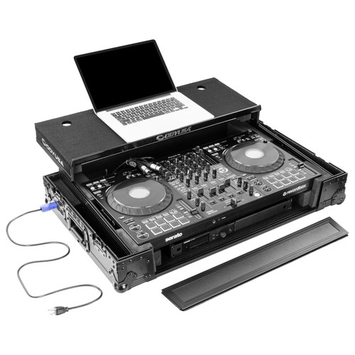Odyssey Performance Ready Series (Pre-Wired XLR Patch Panel) Black 1U Case for DDJ-FLX10 with Wheels and Glide Style Laptop Platform