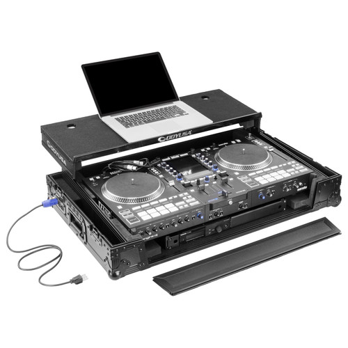 Odyssey Performance Ready Series (Pre-Wired XLR Patch Panel) Black 1U Case for RANE SYSTEM ONE with Wheels and Glide Style Laptop Platform