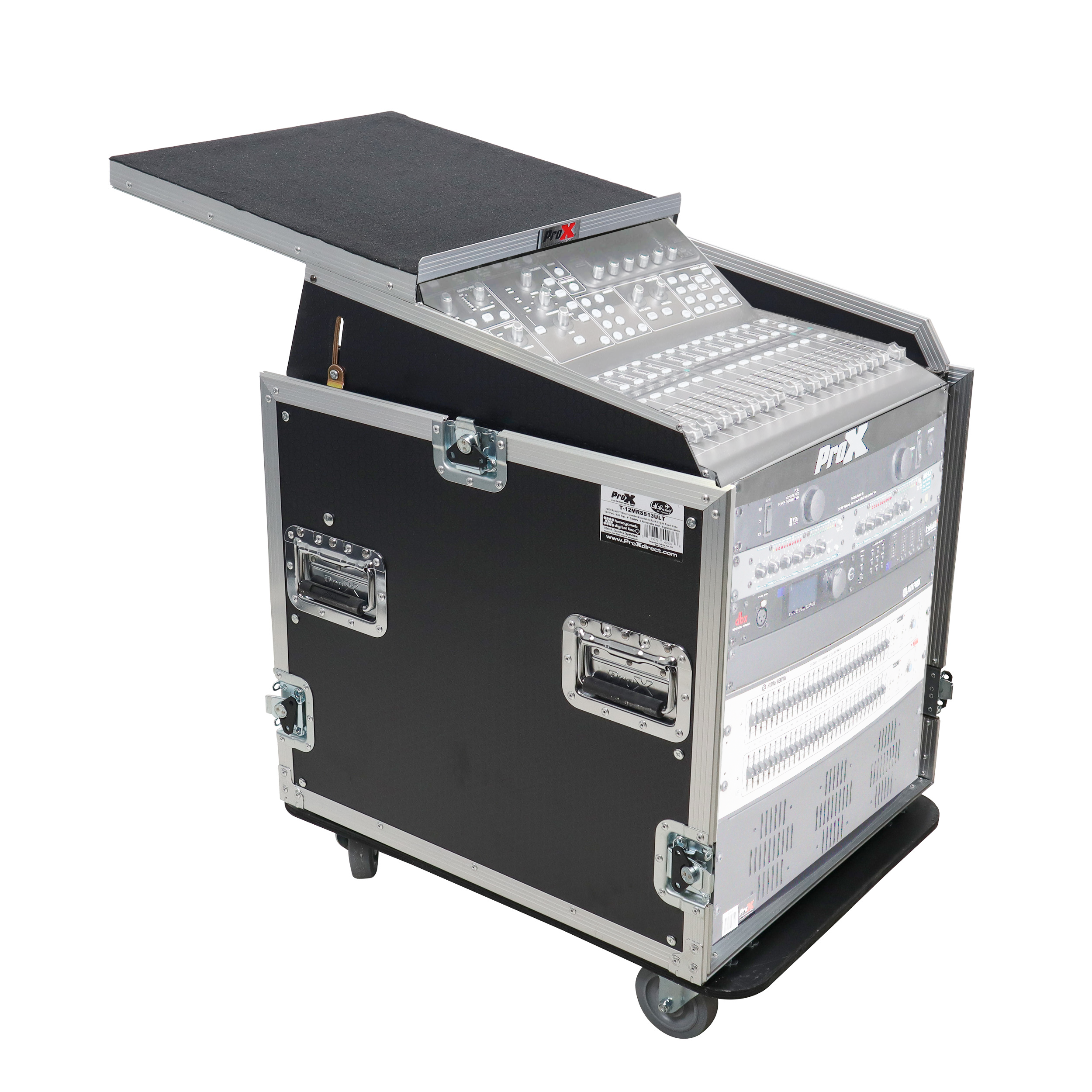 @MctTw1217ページ 13U Top Mixer-DJ 12U Rack Combo Flight Case W-Laptop Shelf and Casters