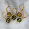 Green and Gold Floral Lampwork Stitch Markers Set of 5