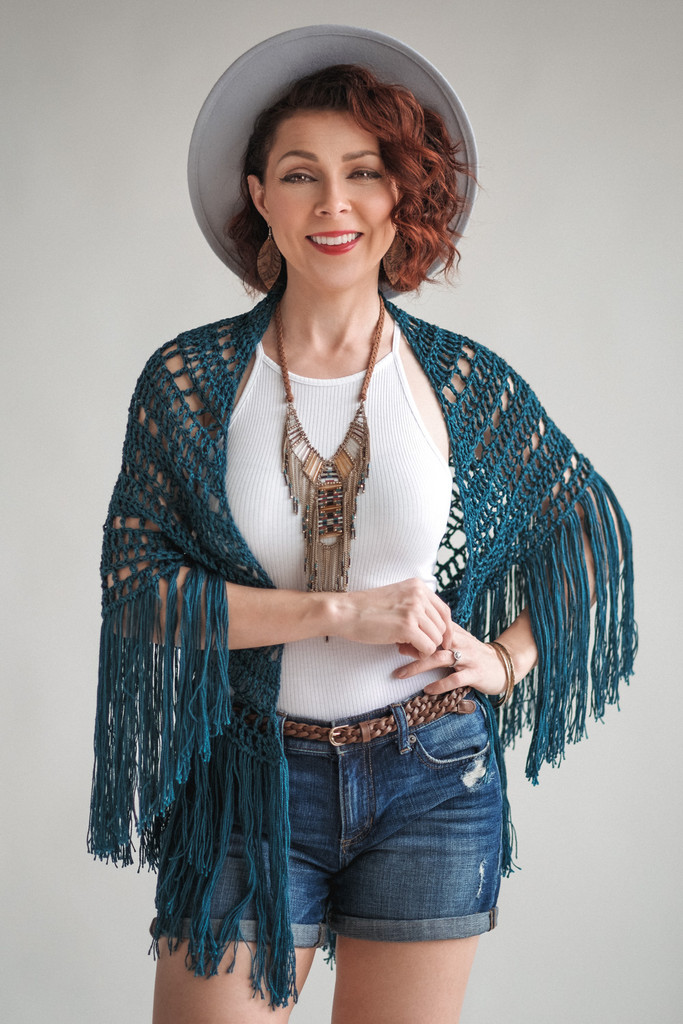 Silk Triangular Shawl With Fringe