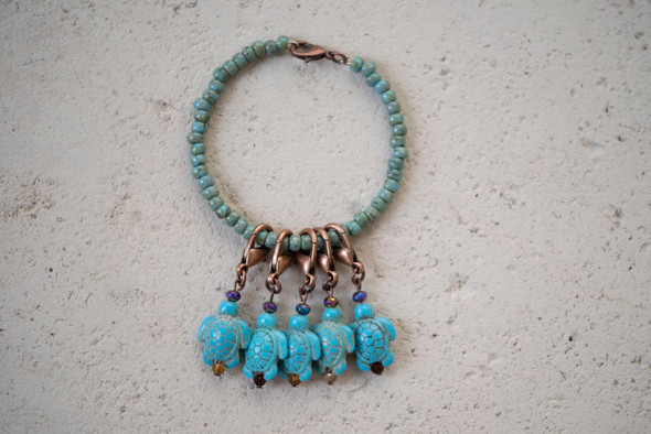 Ocean Turtles Charm  Stitch Markers with Beaded Holder
