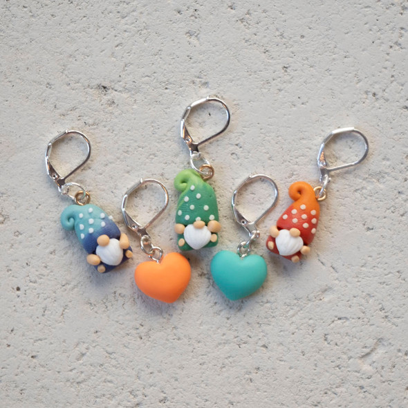 Tiny Gnome Friends Stitch Markers- Set of 5 Tiny Gnome Friends Stitch Markers- Set of 5