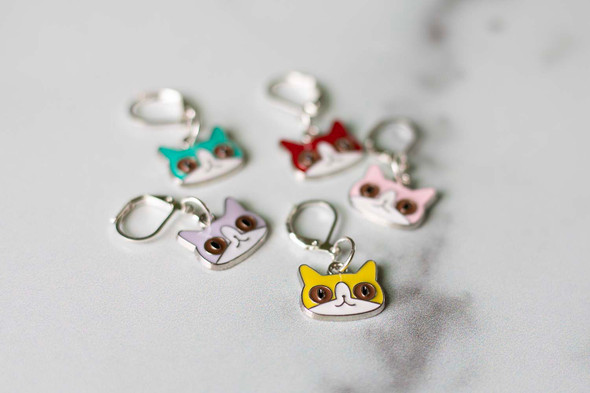 Colorful Kitty Enamel Stitch Markers – Set of 5