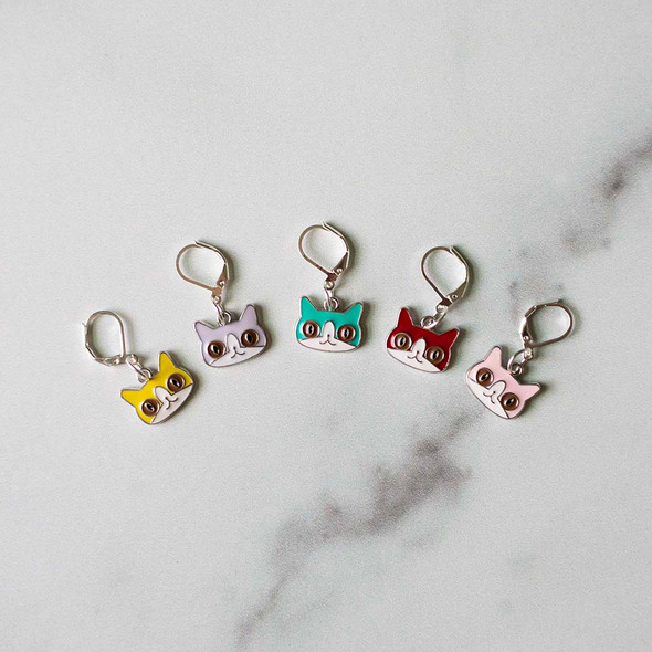 Colorful Kitty Enamel Stitch Markers – Set of 5