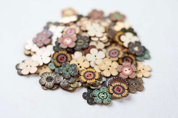 Wooden Fantasy Flower Buttons