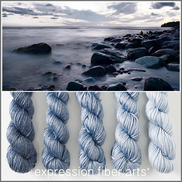 Pre-Order Rocky Shore Hues 'LUSTER' WORSTED MINI KIT Pre-Order Rocky Shore Hues 'LUSTER' WORSTED MINI KIT