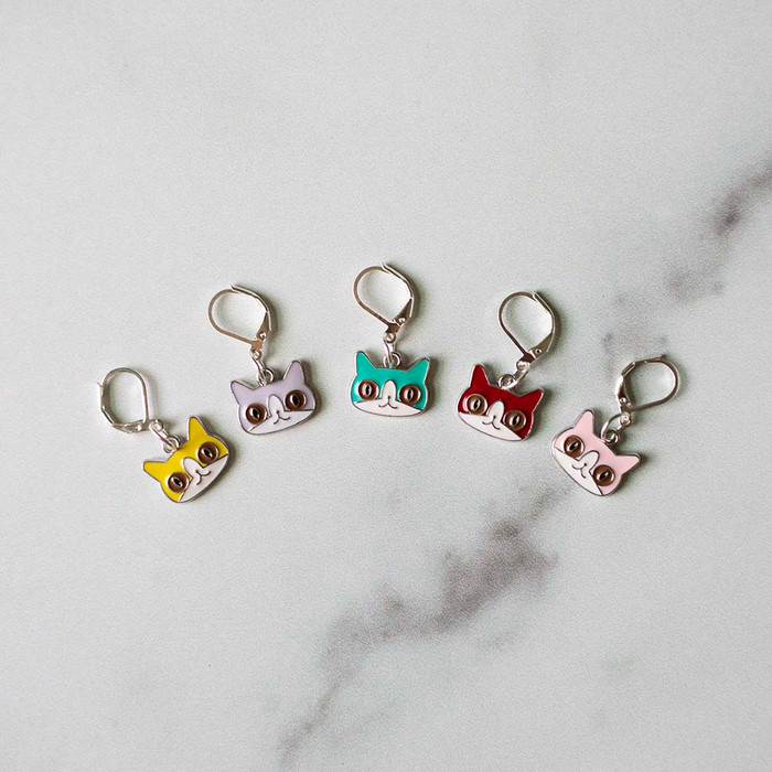 Colorful Kitty Enamel Stitch Markers – Set of 5
