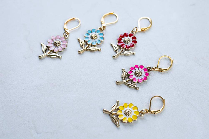 Gold & Enamel Flower Stitch Markers – Set of 5